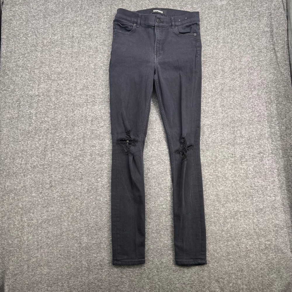Express Womens High Rise Legging Jeans Black Distressed Skinny Size 8L